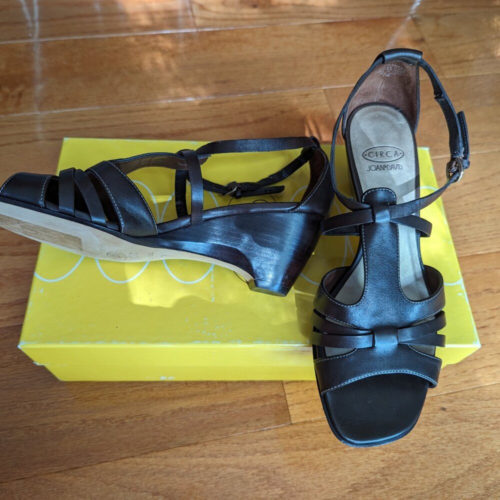 Circa Jone & David Wedge Leather Sandals Dark Brown   - NWT